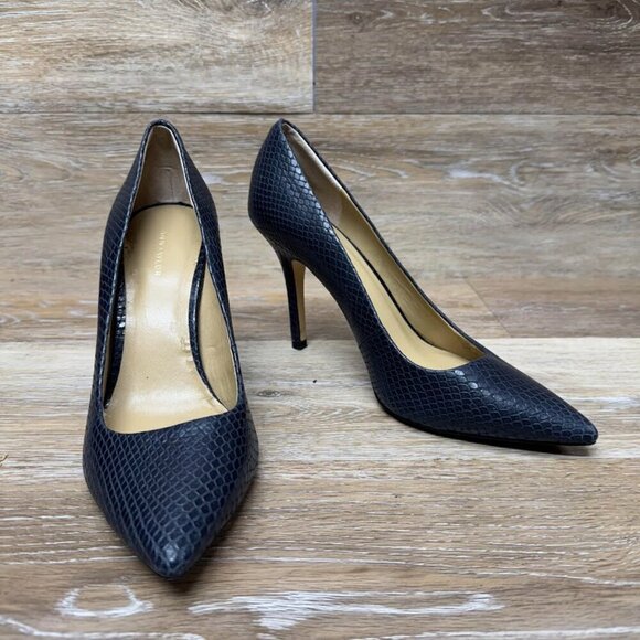 Anne Taylor Cynthia Blue Leather Lizard Embossed Heels Women's Size 8 - Picture 6 of 8